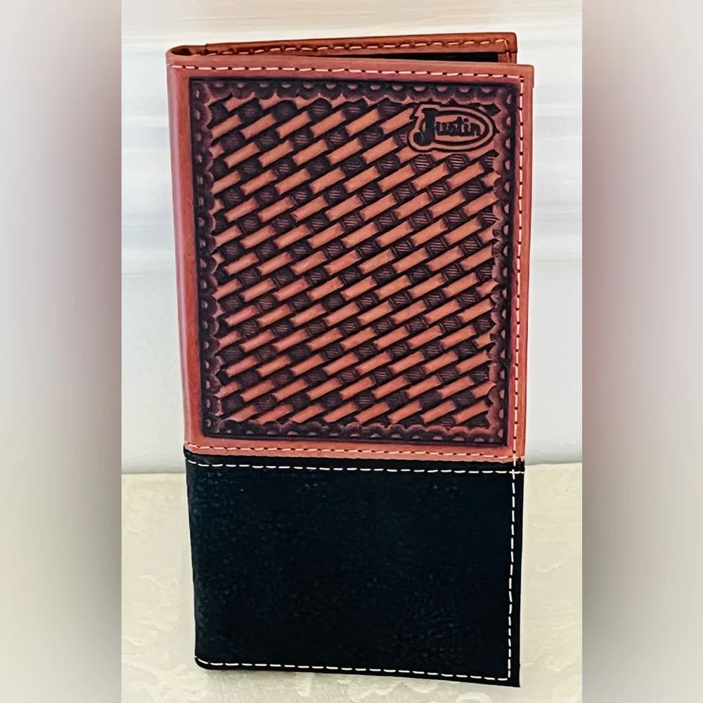 Justin Boots Rodeo Leather Wallet - Basketweave - Style 7 **NEW**